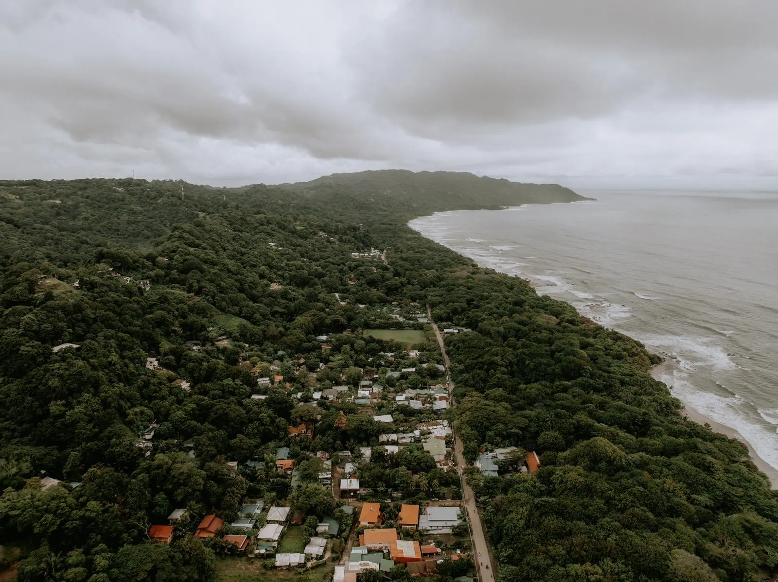 Aerial view of Santa Teresa town along the coast
